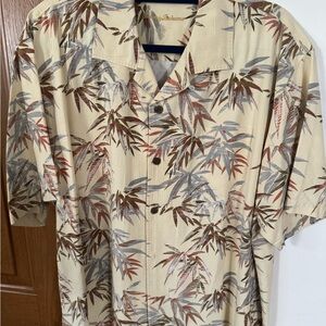 Tommy Bahama Cream Tropical Leaf Print Shirt XL